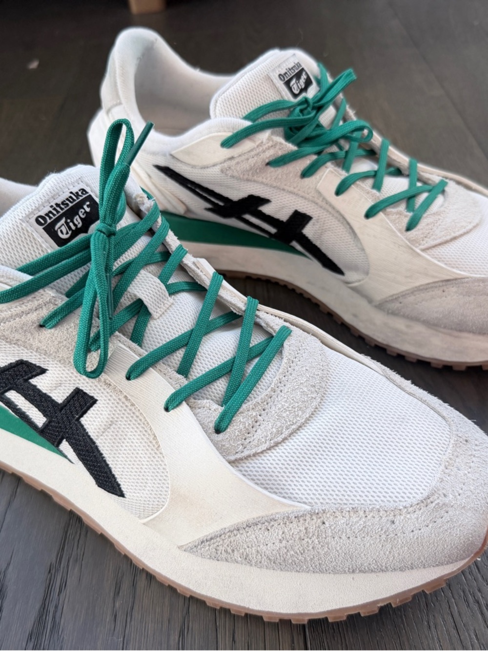 Onitsuka Tiger by Asics White Sneakers with Green Laces